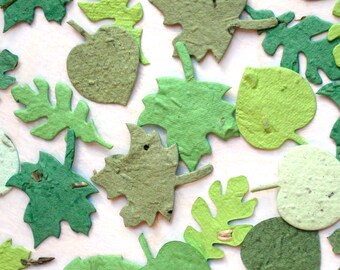 100 Green Seed Paper Leaves - Wedding Favors Leaf Confetti - Plantable Flower Seed Paper Leaves