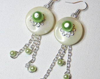 Green mother of pearl earrings - #735