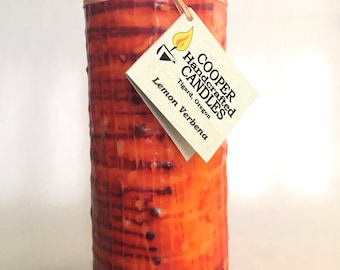 7" Tall Lemon Verbena Scented Round Pillar Candle - Red, Orange, Yellow