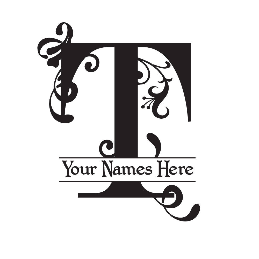 Download MONOGRAM T - Flourish with Initial and Names - Vinyl Decal