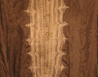 Long Caftan Dress in Rich Brown Damask with Heavy Embroidery