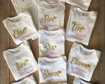 Milestone Onesies, 1-12 Month Onesies, Baby Girl Onesie, Baby Onesie