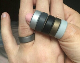 Silicone Ring Men's Straight Edge Design Men's Wedding Band Gun Black, Gray, Silver, Dark Silver, Bronze, Black, Dark Blue, Camo *New Design