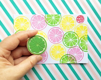 citrus slice rubber stamp | lemon lime orange grapefruit | fruit stamp | diy birthday | summer crafts | hand carved stamp by talktothesun