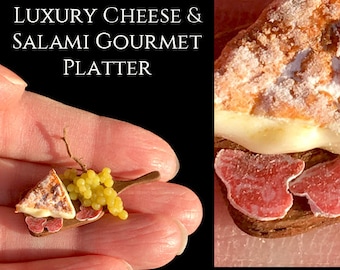 Luxury Soft Cheese & Salami Platter - Artisan fully Handmade Miniature in 12th scale. From After Dark miniatures.