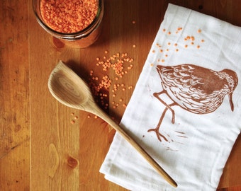 wood block print sandpiper tea towel by color.joy