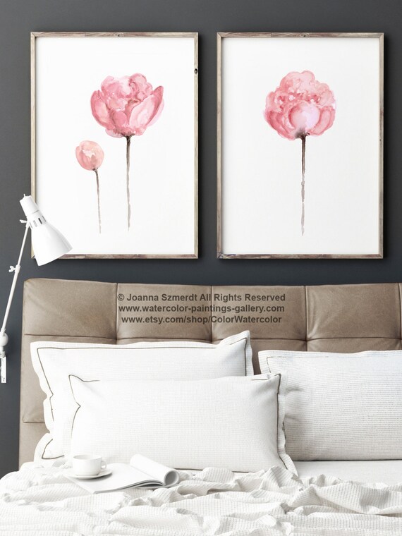 Set Of 2 Watercolor Peonies Shabby Chic Home Decor Pink Wall Set Of 2 Watercolor Peonies Shabby Chic Home Decor Pink Wall