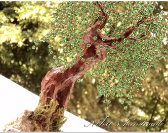 Artificial Beaded tree sculpture Spring girl-willow, handmade tree of life, wire bonsai tree