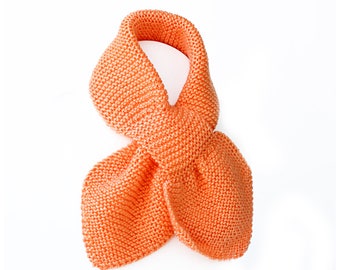 Toddler Knit Scarf. Kids Orange Pull Thru Neckwarmer. Keyhole Muffler 2 to 4 Years. Child's Winter Neck Warmer Wrap. Bow Tie Loop Ascot