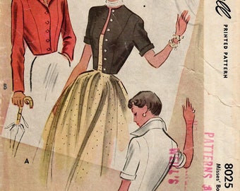 1950s McCall 8025 Vintage Sewing Pattern Misses Cropped Jacket, Bolero, Tailored Jacket, Fitted Jacket Size 14 Bust 32