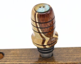 Exotic Wood Bottle Stoppers, Handcrafted Wine Topper, OOAK Woodgrain Stainless Steel Oil Bottle Stoppers