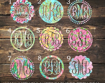 Lilly Inspired Monogram Decal / Custom Pattern, Size, Color, Frame, Border / Car, Yeti, Rtic, Ozark Tumbler, Wall Sticker, Gift Under 5