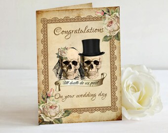 Skull Wedding Card, Congratuations, Skull Bride & Groom, Wedding Card, A5 Card, Alternative, Goth Card, Gothic Wedding