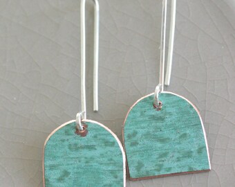 Domed verdigris copper earrings