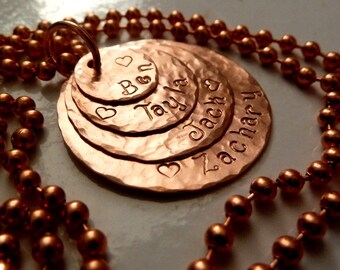 Personalised 4 stack copper pendant with copper rolo chain