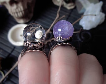 Little Crystal Ball Ring, Quartz Crystal Ring, Amethyst Crystal Ball Ring, Vintage Ring, Fairy Ring, Oracle Ring, Adjustable Ring