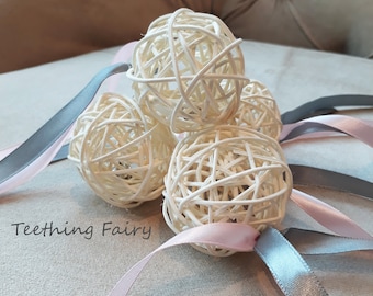 Cat Toy Rattan Ball with Bell and Ribbons