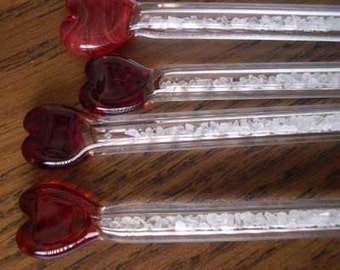 Red Heart Lampworked Glass Swizzle Sticks