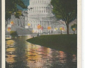 Vintage US Capitaol at Night Washington D.C. Postcard Unused