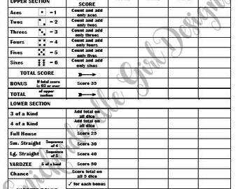 Yardzee Score Card - Printable