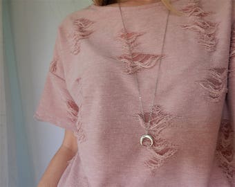 Long Silver Horn Necklace | Silver Moon Necklace | Silver Crescent Necklace | Silver Necklace | Long Necklace | Simple Necklace |Crescent