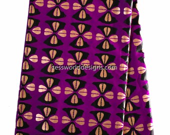African fabric by the yard/ Ankara Print Fabric/ Tribal print/ Purple/Gold Cowrie African Fabric from Africa/ wax print fabric/ TP77B