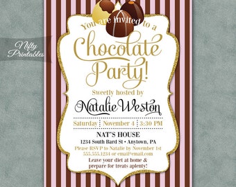 Chocolate Party Invitations - Printable Chocolate Invitation - Pink & Brown Dessert Party Invites - Chocolate Birthday - Chocolate Shower