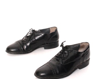VINTAGE mens size 8.5 OXFORD black leather 80's SPECTATOR lace up dress shoes