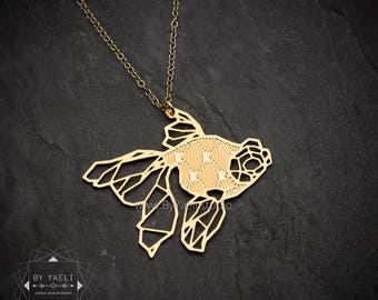 Gold fish necklace geometric fish necklace fish jewelry gift for pisces ariel gift necklace pisces jewelry fish pendant geometric necklace