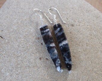 Large long Dendritic Opal earrings - natural stone earrings handmade in Australia - black white Opalite - crystal earrings