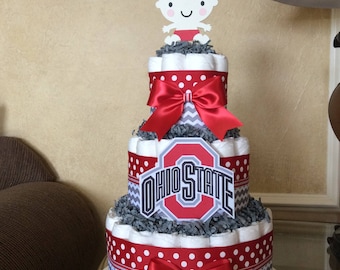 Ohio State diaper cake/Ohio State Buckeyes diaper cake/Boy Baby Shower centerpiece/Red and grey diaper cake