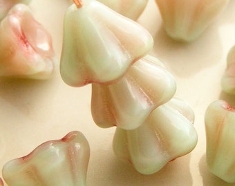 Czech Bell Flower Beads 8x6mm Pistachio Raspberry Swirl (15pk) SI-8x6F-PRS