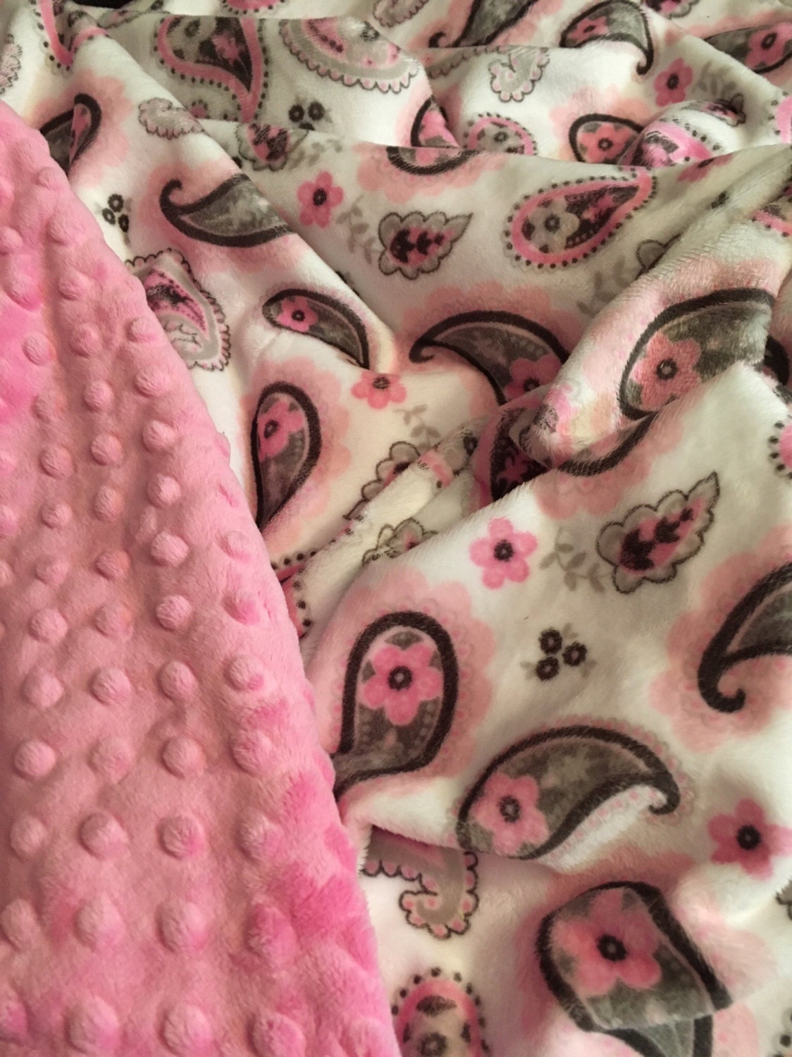 Pink Paisley Minky Baby Blanket Personalized Minky Blanket