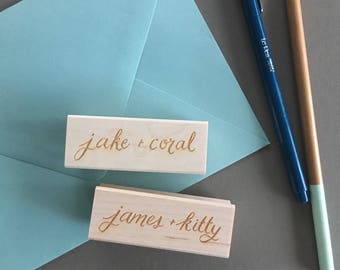 custom name stamp - calligraphy couple stamp - personalized