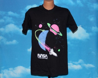 Nasa Kennedy Space Center Neon Black Medium Tshirt vintage 1990s