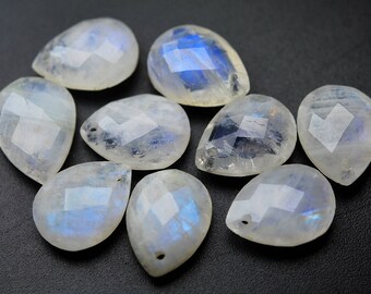 Top Drilled,10 Pcs of Extremely Beautiful,BLUE Flashy RAINBOW Moonstone Faceted Pear Shape,10x14mm Size,