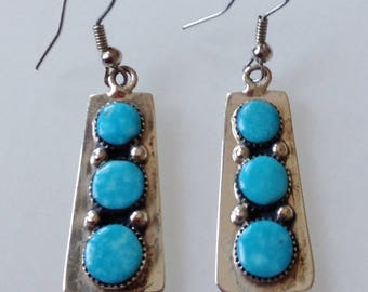 Vintage Sterling Silver Turquoise Dangle Earrings Stamped 925 Philippines