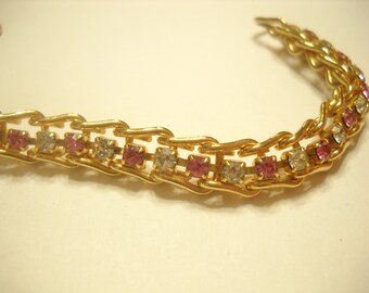 Vintage PINK and CLEAR RHINESTONE Tennis Bracelet (5047)