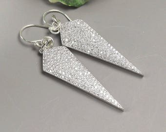 Pave Crystal Earrings Silver Crystal Dagger Earrings - Clear Crystal Earrings - Pave Jewelry - Long Statement Earrings for Women