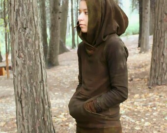 Handdyed bamboo fleece high neck hoodie organic clothing wildhorseapparel