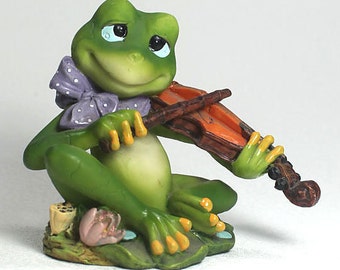 Frog Playing a Violin, Collectible Frog Figurine