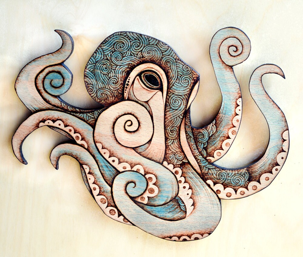 Octopus Wall Hanging Pyrography wall hanging octopus decor