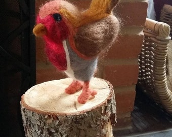 Needle Felted Robin, Standing robin, Felt 3D Robin