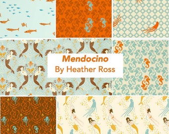 Mendocino Heather Ross Windham Fabrics, Fat quarter of your choice - Blue/Brown Palette cotton quilting fabric