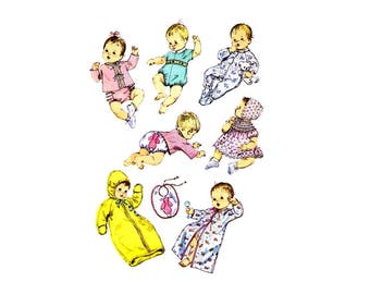 1970s Simplicity 8761 Babies Layette Dress Sacque Kimono Panties Bonnet Vintage Sewing Pattern Size 6 Months