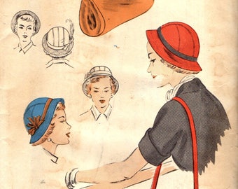 Vogue 6831 BRIMMED CLOCHE & BAG 22" Head Size ©1951