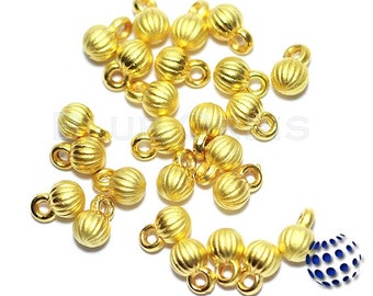 10 pcs 22K Gold Plated Satin Finish Matte Bracelet Necklace Mini Drop Ball Charms - Turkish Jewelry Findings