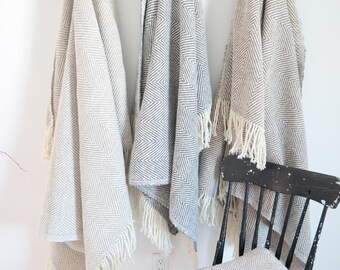 Handwoven Herringbone Throw. Wool. Blanket.