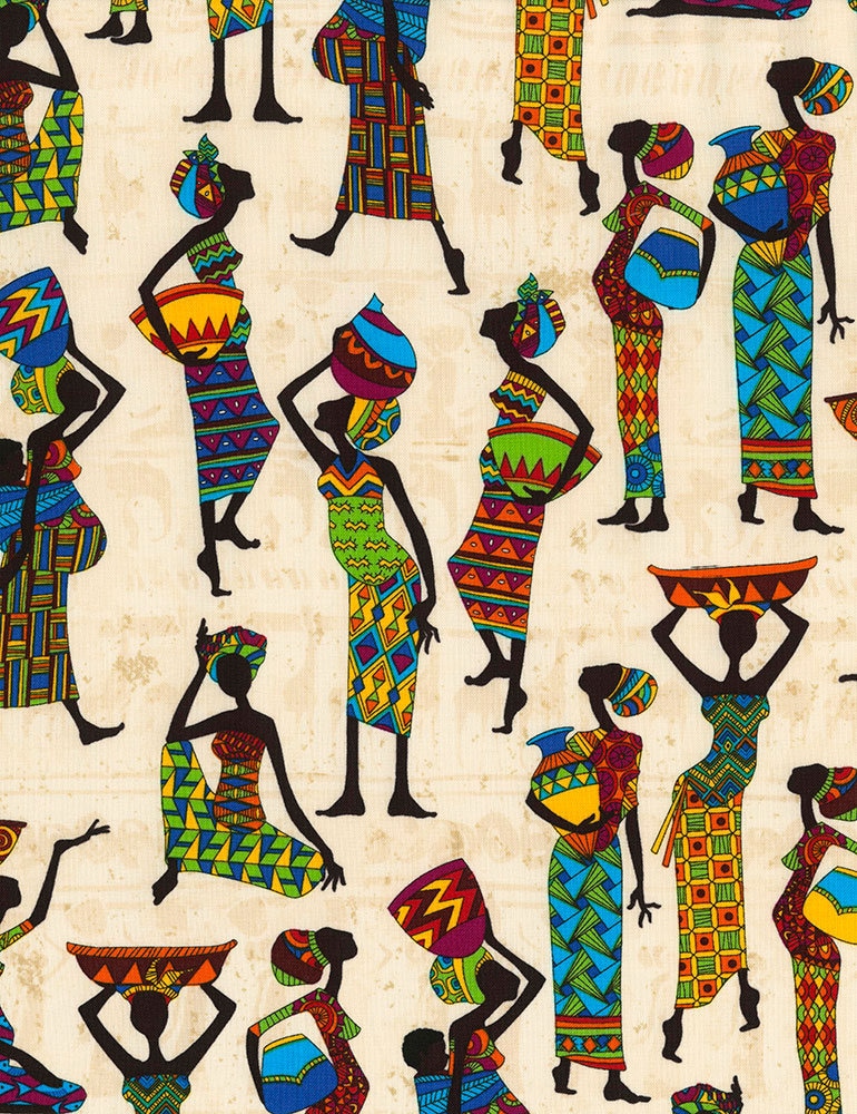 African Tribal Women Kenta Cream Timeless Treasures Fabric