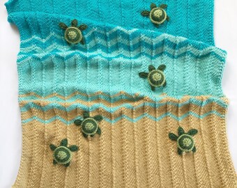 Knit sea turtle blanket- Crochet sea turtle blanket, Sea turtle blanket, Turtle blanket, Ocean blanket, Ocean nursery, Turtle Lovey, Lovey